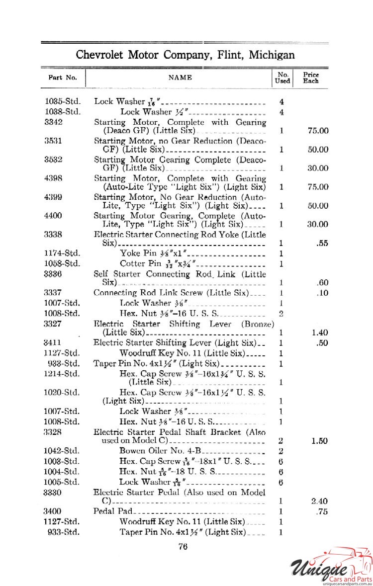1912 Chevrolet Light and Little Six Parts Price List Page 44